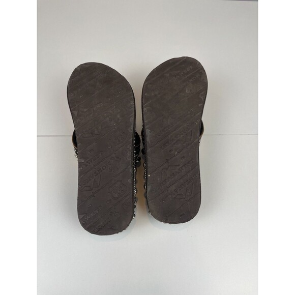 Montana West Women Sz 8 Platform Flip Flops Brown Silver Concho Studs Western - Picture 4 of 12